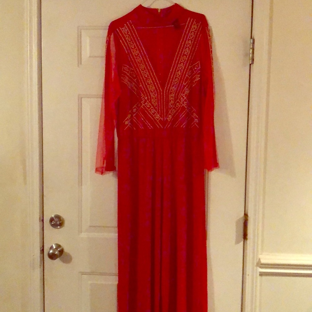Red and Gold Jumper with Sheer arms and chest